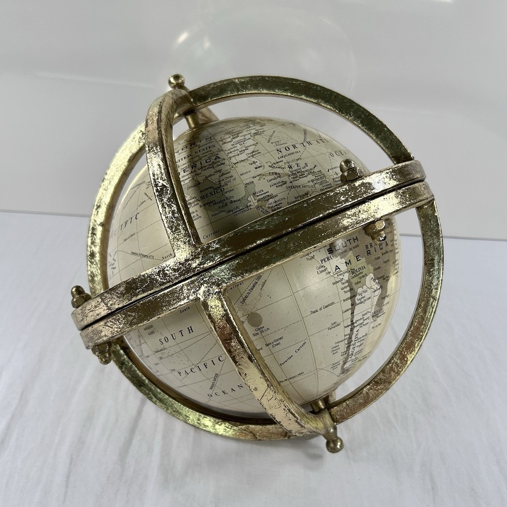 Desktop Rotating World Globe Metallic Gold Armillary Sphere Frame 12"